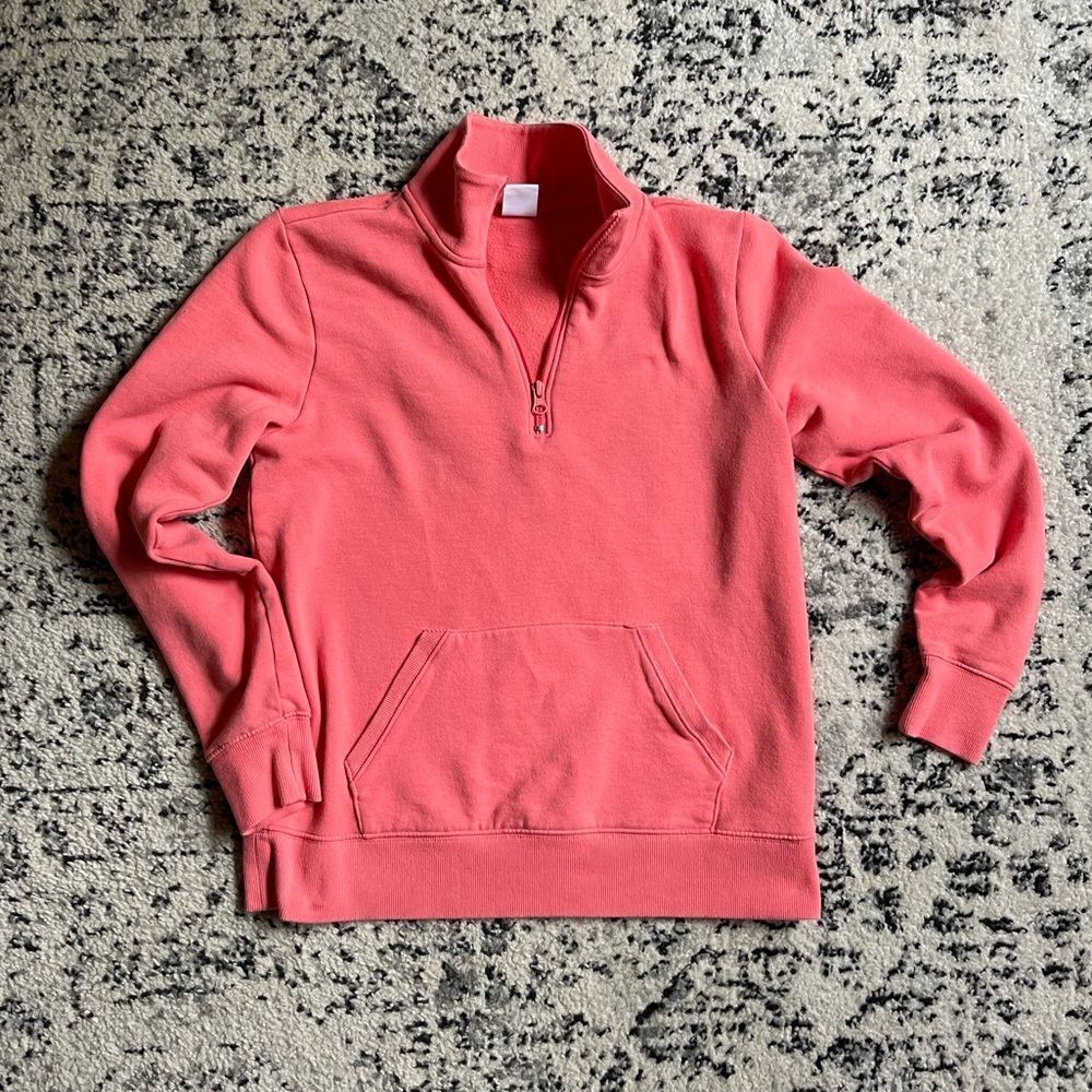 Small Amazon Essentials Pink Coral long sleeve lightweight fleece quarter zip